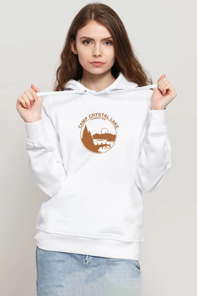 Friday The 13th Camp Crystal Lake Beyaz Kadın 3ip Kapşonlu Sweatshirt - 1