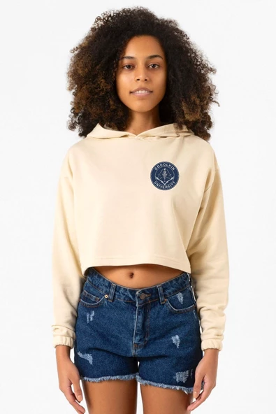 Gen V Godolkin University Emblem Bej Kadın Crop Kapşonlu