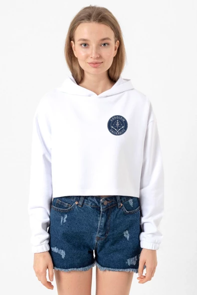 Gen V Godolkin University Emblem Beyaz Optik Kadın Crop Kapşonlu ürün görseli 1