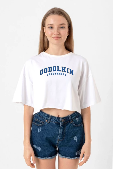 Gen V Godolkin University Letter Beyaz Kadın Crop Tshirt