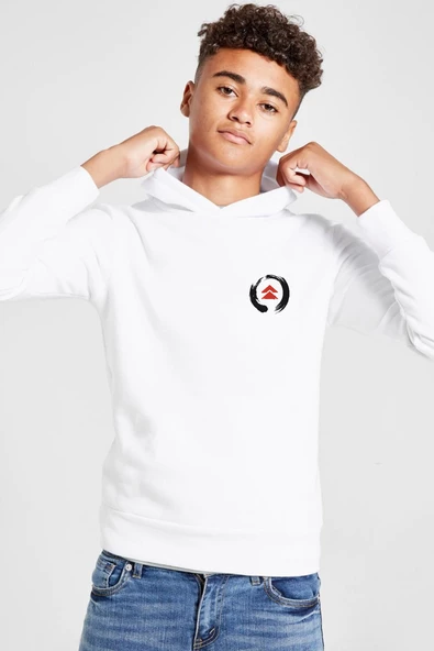 Ghost Of Tsushima Logo Beyaz Çocuk 3ip Kapşonlu  Sweatshirt