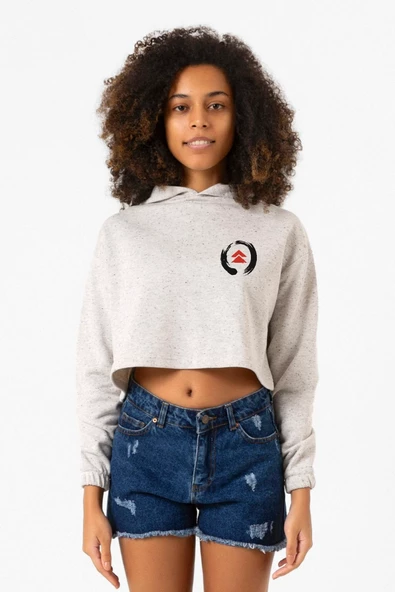 Ghost Of Tsushima Logo Beyaz Kırçıllı Kadın Crop Kapşonlu ürün görseli