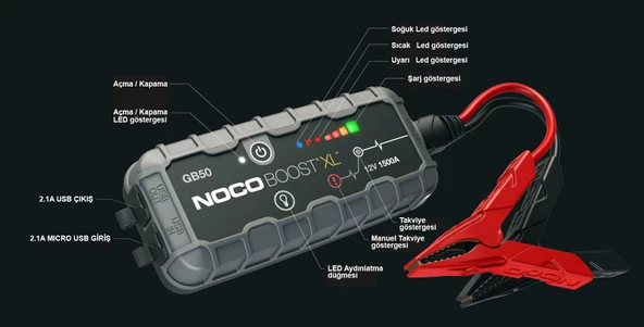 NOCO Genius GB50 12V 1500Amp Ultrasafe Lityum Akü Takviye + Powerbank + Led Lamba - 2