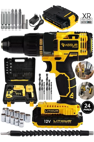 Assur Plus Jetta Power Tools Şarjlı Matkap 24 Parça Plastik Mandren