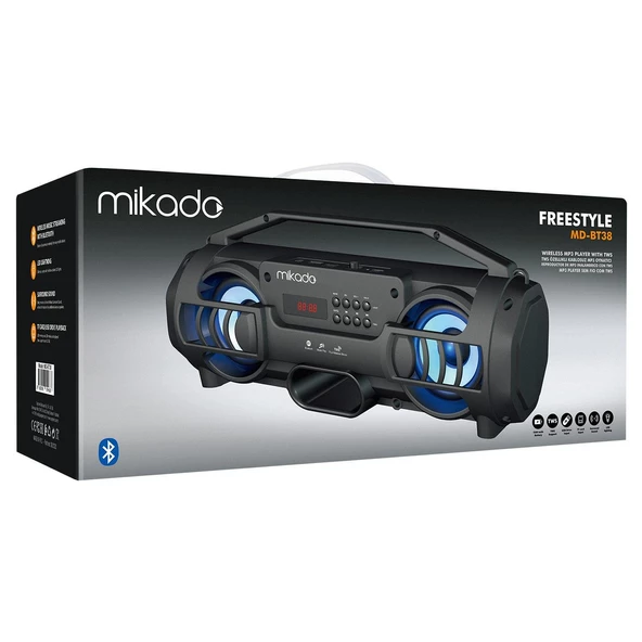 Mikado MD-BT38 Freestyle Siyah Işıklı BT/TF/USB/AUX/TWS Kablosuz MP3 Oynatıcı Hoparlör - 34022 - 3
