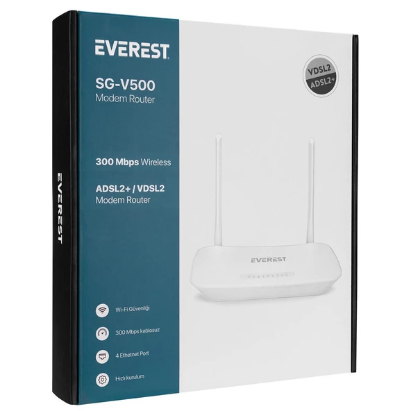 Everest SG-V500 2.4GHz 300Mbps Wi-Fi ADSL2+/VDSL2 2*5dBi Antenli Kablosuz Modem Router - 35609 - 5