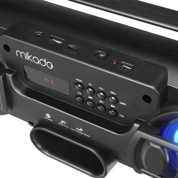 Mikado MD-BT38 Freestyle Siyah Işıklı BT/TF/USB/AUX/TWS Kablosuz MP3 Oynatıcı Hoparlör - 34022 - 2
