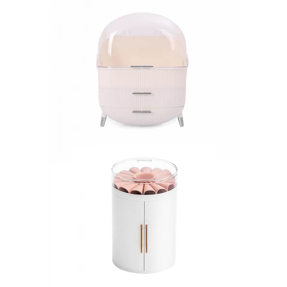 Piev House By House 2 si 1 Arada Makyaj Mücevherat Bujiteri  Düzenleyici Organizer Çeyiz Seti Krem - 4