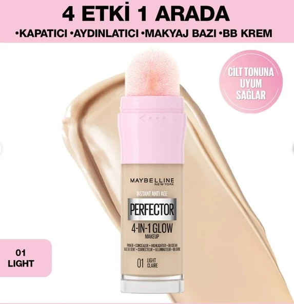 Maybelline New York Instant Perfector Glow 4 Etki 1 Arada Fondöten- 01 Light