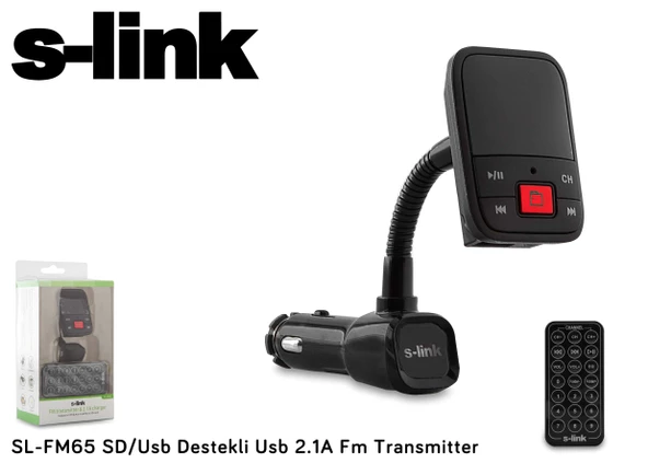 S-link SL-FM65 Hafızasız mp3 Transmıtter 2.1a Usb Şarj Portlu Usb Micro Sd Kart Destekli Kumandalı