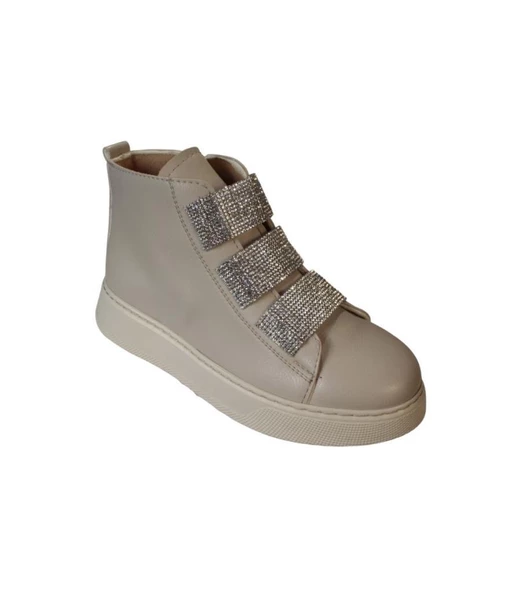 YAZKIŞ Kadın Siyah Ten Cilt Üzeri Taşlı Fermuarlı Düz Taban 10cm Bilekboyu Fashion Düz Bot - 3