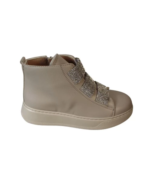 YAZKIŞ Kadın Siyah Ten Cilt Üzeri Taşlı Fermuarlı Düz Taban 10cm Bilekboyu Fashion Düz Bot - 5