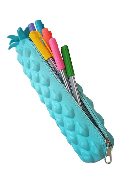 Silikon Ananas Kalemlik 1 Adet Silikon Kalem Kutusu Eğlenceli Sevimli Ananas Figürlü Hediyelik Kalemlik - 5