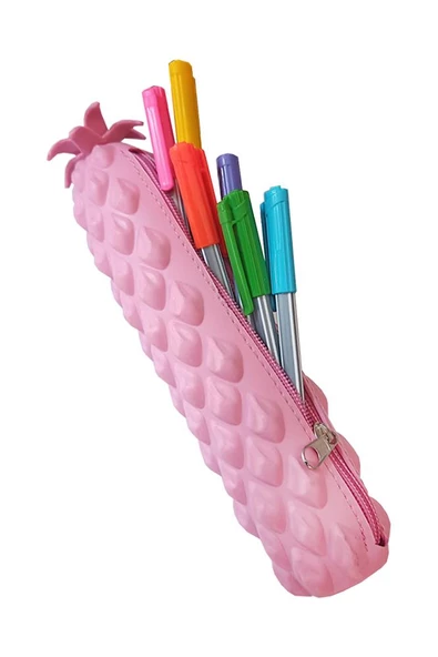 Silikon Ananas Kalemlik 1 Adet Silikon Kalem Kutusu Eğlenceli Sevimli Ananas Figürlü Hediyelik Kalemlik - 3