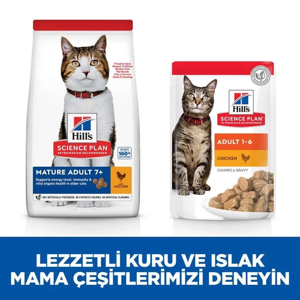 Hills Adult +7 Tavuklu Yaşlı Kedi Maması 1,5 Kg - 3