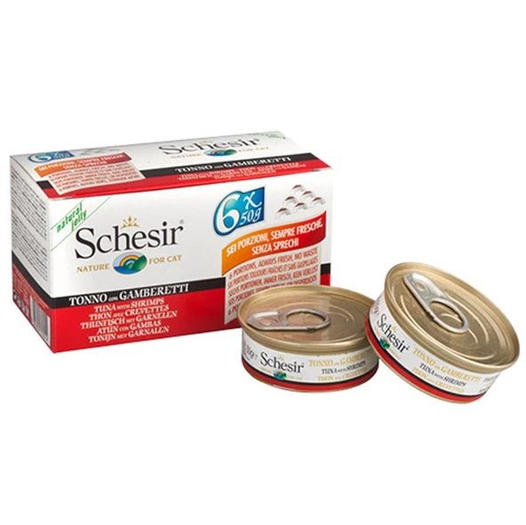 Schesir C103 Multipack Ton Balıklı ve Karides Kedi Yaş Maması 50 Grx6 Adet