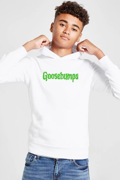 Goosebumps Lettern Beyaz Çocuk 3ip Kapşonlu  Sweatshirt