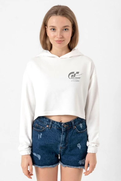 Gran Turismo Concept Ekru Kadın Crop Kapşonlu ürün görseli 1