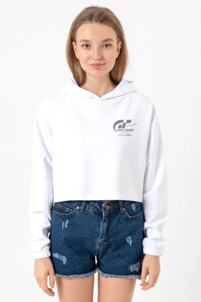 Gran Turismo Concept Beyaz Optik Kadın Crop Kapşonlu ürün görseli 1