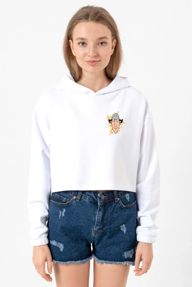 Inspector Gadget Vintage Lightning Beyaz Optik Kadın Crop Kapşonlu ürün görseli