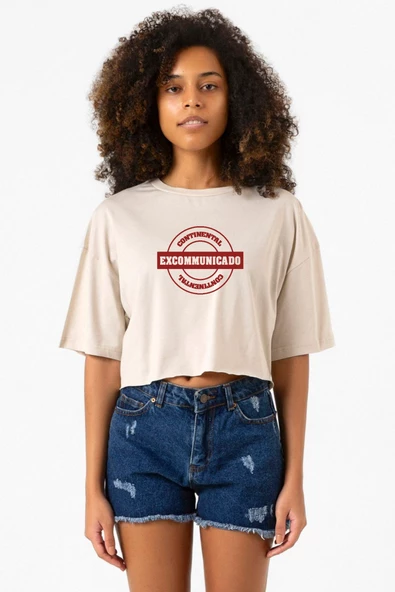 John Wick Continental Excommunicado Bej Kadın Crop Tshirt