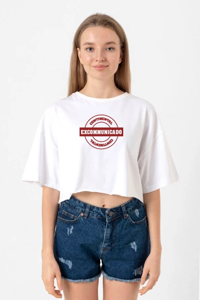 John Wick Continental Excommunicado Beyaz Kadın Crop Tshirt