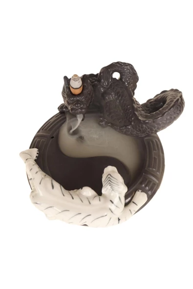 Feng Shui  Ejderha Yin Yang Beyaz Kaplan Geri Akış Tütsülük ürün görseli