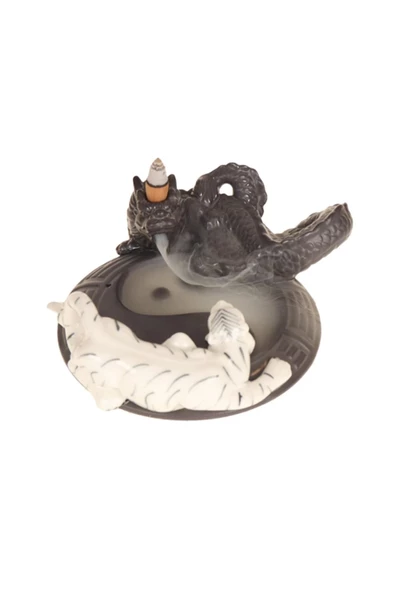 Feng Shui  Ejderha Yin Yang Beyaz Kaplan Geri Akış Tütsülük - Resim 2