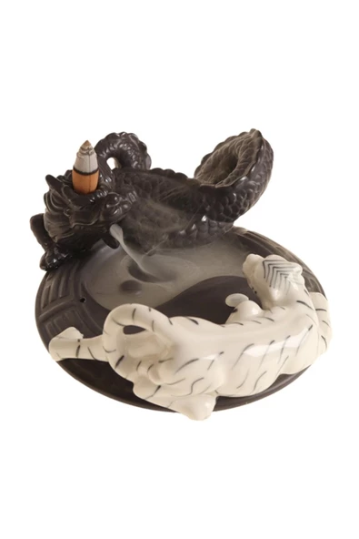 Feng Shui  Ejderha Yin Yang Beyaz Kaplan Geri Akış Tütsülük - Resim 4