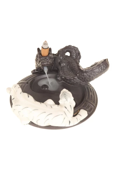 Feng Shui  Ejderha Yin Yang Beyaz Kaplan Geri Akış Tütsülük - Resim 5