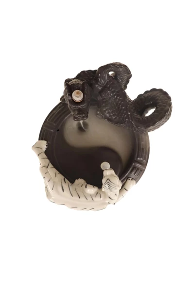 Feng Shui  Ejderha Yin Yang Beyaz Kaplan Geri Akış Tütsülük - Resim 3