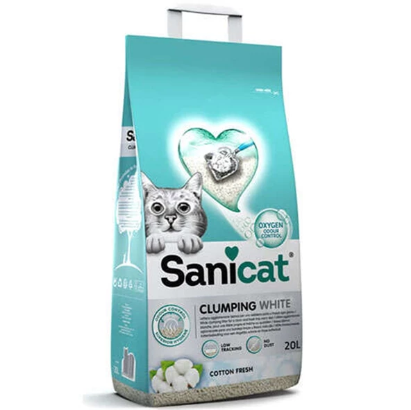 Sanicat Clumping White Cotton Fresh Oksijen Kontrol Kedi Kumu 20 Lt