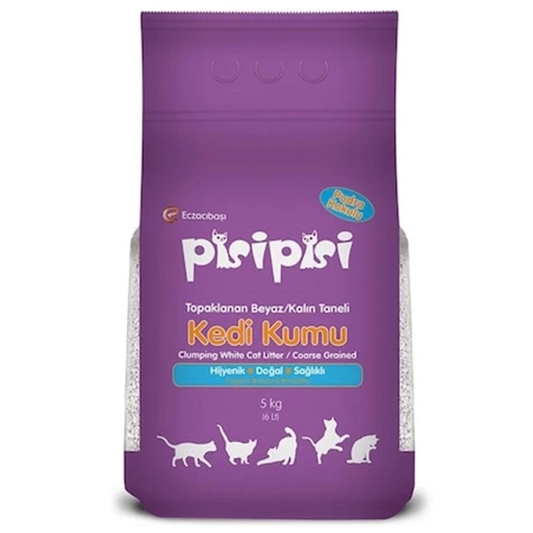 Pisipisi Kalın Taneli Pudra Kokulu Topaklanan Kedi Kumu 10 Kg