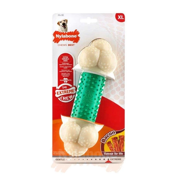 Nylabone Ec Double Action Domuz Pastırması Aromalı Köpek Çiğneme Kemiği XL