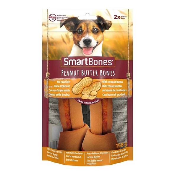 SmartBones Tavuklu Fıstık Ezmeli Medium Düğüm Kemik 2'li 158gr