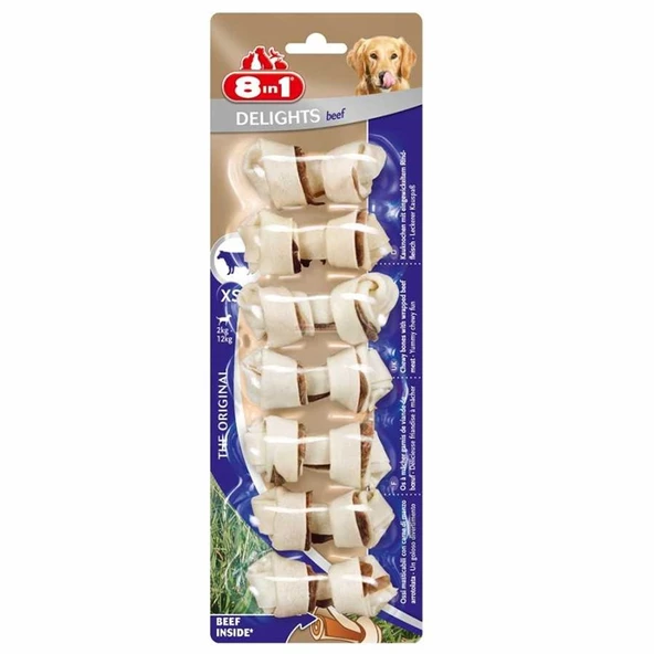 8in1 Delights Bones Biftekli Köpekler İçin Ağız Bakım Kemiği XSmall