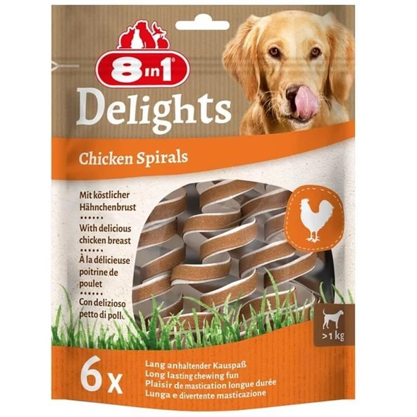 8in1 Delights Chicken Spirals Tavuklu Burgu Köpek Ödülü 6lı