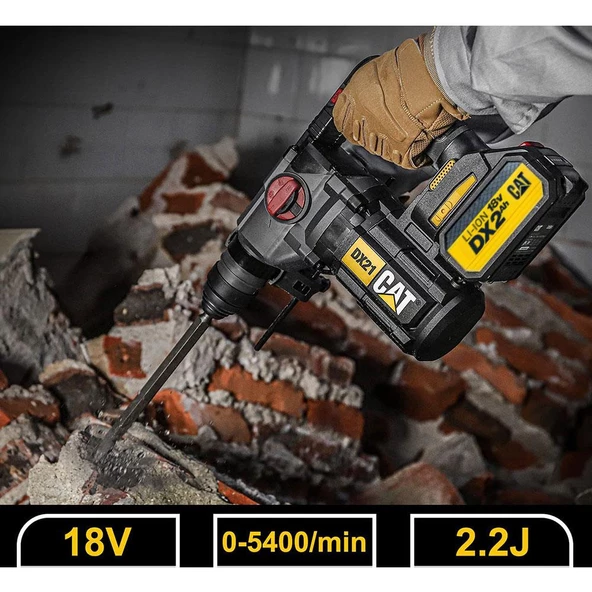 CAT DX21BC 18Volt 2.0Ah 2.2J Li-ion Tek Akülü Şarjlı Kömürsüz Profesyonel SDS-Plus Pnömatik Kırıcı/Delici - 7