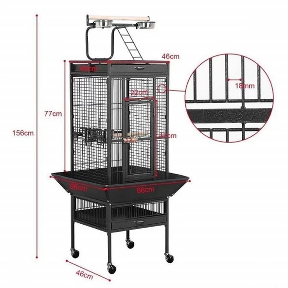 Dayang A10 S Papağan Kafesi Ayaklı  45.7 X 45.7 X 156 Cm - Resim 6