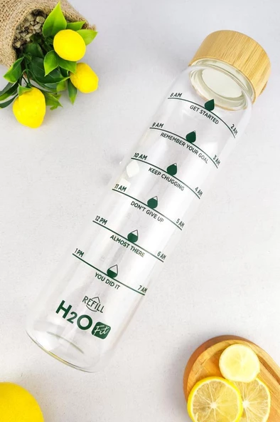 Digithome H2O Fit Bambu Kapaklı Cam Matara 1000 Ml - H2O75992 C1-1-18 - 2
