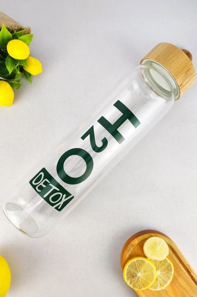 Digithome H2O Detox Bambu Kapaklı Cam Matara 1000 Ml - H2O75994 C1-1-18 - 2
