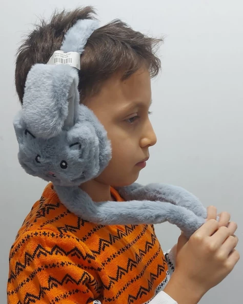 Peluş Kedili Hareketli Oynar Kulaklı Çocuk Kulak Isıtıcı Koruyucu - 8