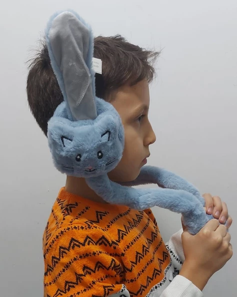 Peluş Kedili Hareketli Oynar Kulaklı Çocuk Kulak Isıtıcı Koruyucu - 4