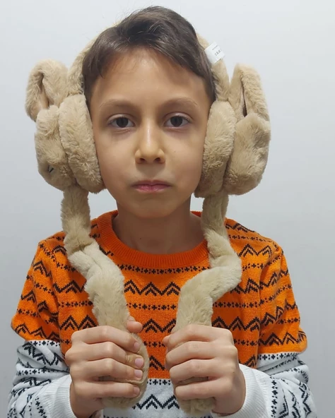 Peluş Kedili Hareketli Oynar Kulaklı Çocuk Kulak Isıtıcı Koruyucu - 7