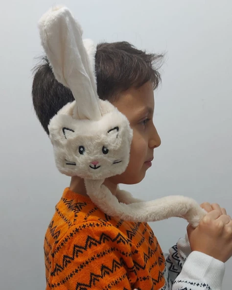 Peluş Kedili Hareketli Oynar Kulaklı Çocuk Kulak Isıtıcı Koruyucu - 3