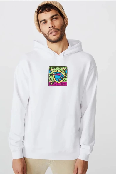 Mr Beast Doodle Beyaz Erkek 3ip Kapşonlu  Sweatshirt