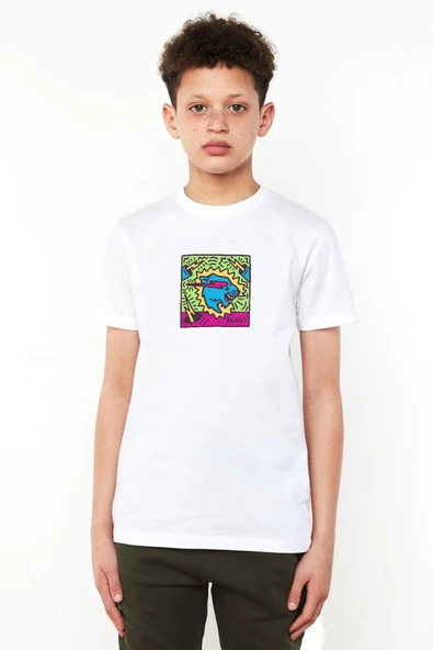 Mr Beast Doodle Beyaz Çocuk Bisikletyaka Tshirt