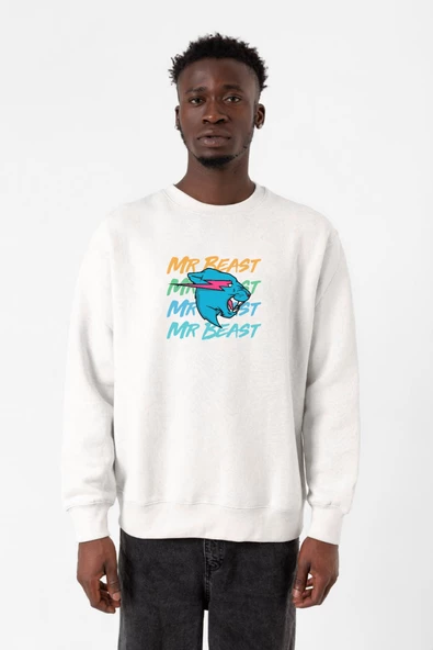 Mr Beast Lettern Beyaz Erkek 2ip Sweatshirt