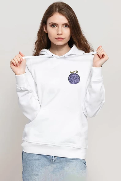 One Piece Anime Gomu Gomu Devil Fruit Beyaz Kadın 3ip Kapşonlu Sweatshirt ürün görseli
