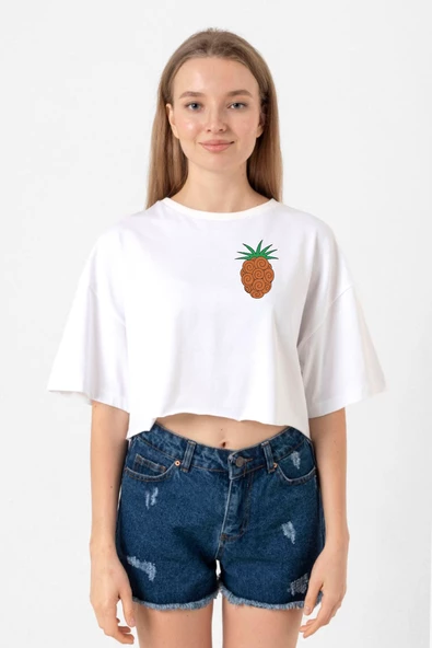 One Piece Anime Bara Bara Devil Fruit Beyaz Kadın Crop Tshirt